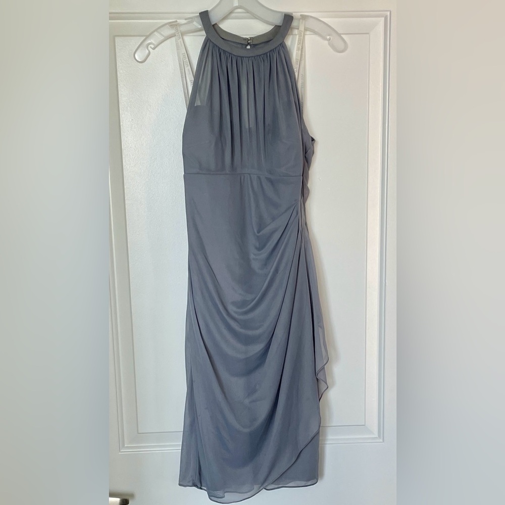 David's Bridal Size 4 Grey Halter Ruched Bridesmaid Dress